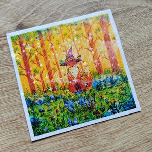 Witchy Fox and Sunshine Starry Holo Sticker - whimsical witchy fox sticker