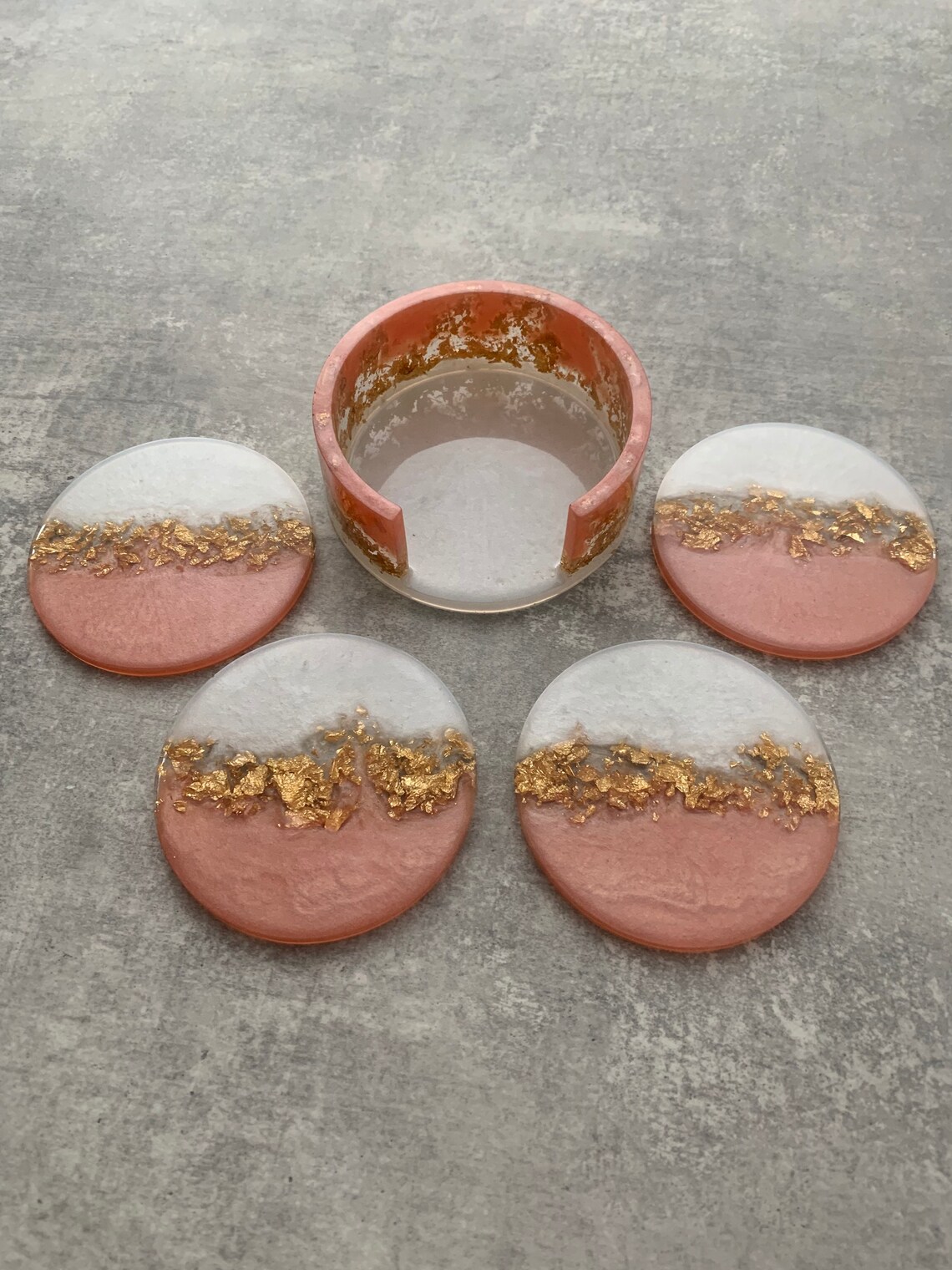 Set of 4 resin coasters with holder Etsy