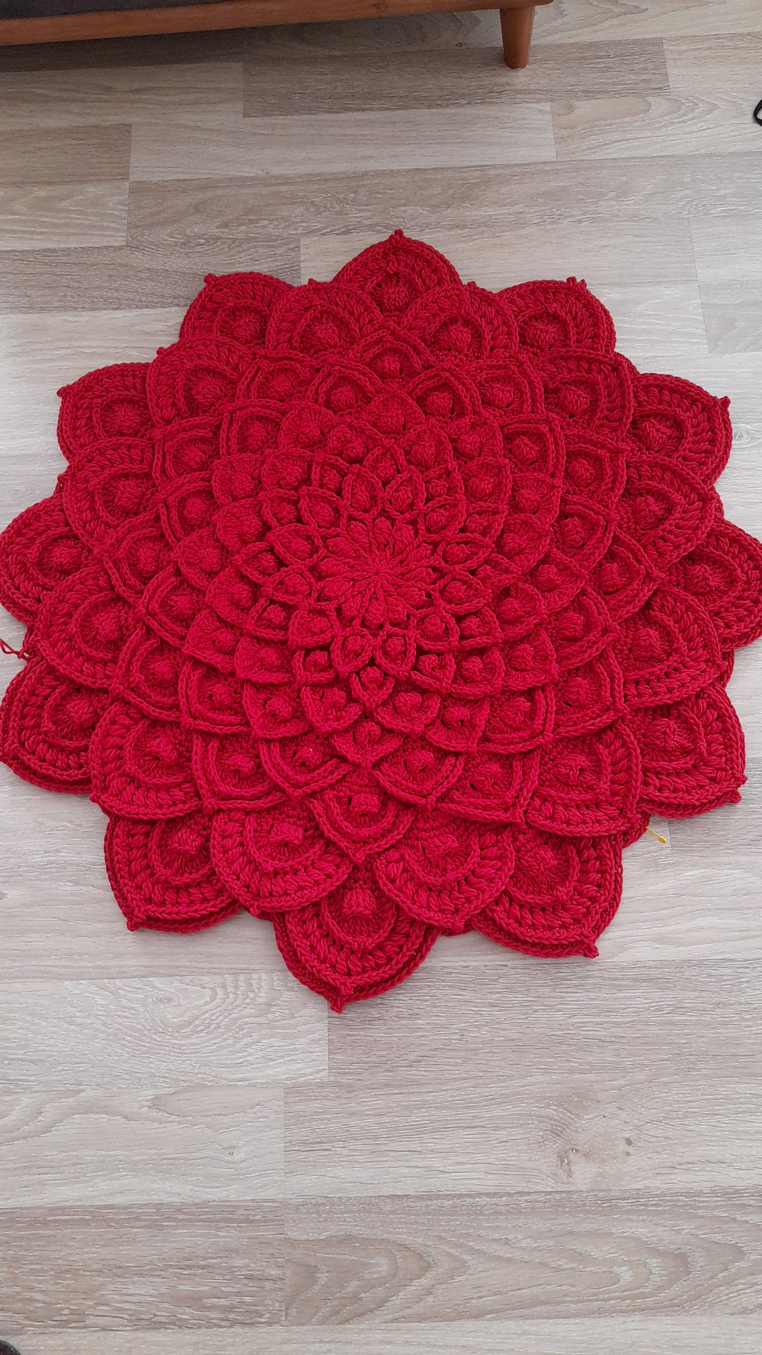Red Crochet Rug 90×90 Cm - Etsy