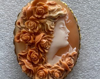Stunning handcrafted 925 silver shell cameo “Flora” free shipping
