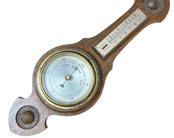 Vintage OC & Anchor Barometer / Thermometer Wood / Brass Slight Tarnish Working