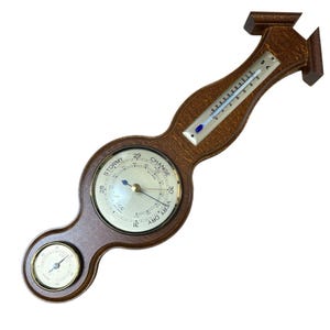 Barometro per banjo vintage di Cornwall's FCC Precision, in legno scuro e ottone, perfettamente funzionante. Ottime condizioni.