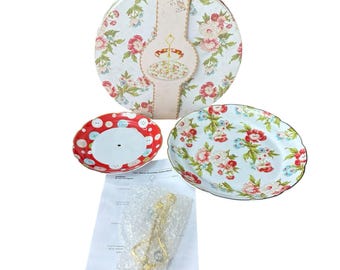 Kirsty Allsopp M&S Two-Tier Cake Stand Red and Pink In Box Floral Used VGC