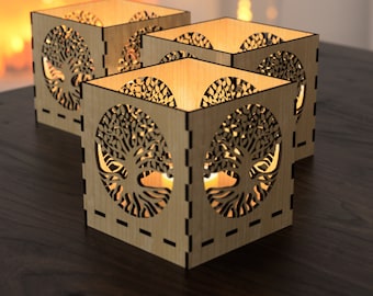 Baum Kerzenhalter Laser Cut Lampe Sperrholz Teelicht Laterne Votivgeschenk Holz Tischlampe Laterne Digitaler Download SVG