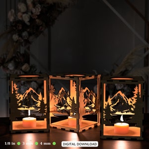 Tree Candle Holder Laser Cut with Animals Lamp Wood Tea light Lantern Votive Gift SVG ***Digital Download.