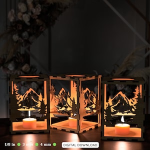 Tree Candle Holder Laser Cut with Animals Lamp Wood Tea light Lantern Votive Gift SVG ***Digital Download.