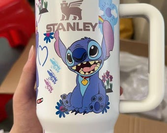 Stitch Tumbler 40oz Cup, Portable Car Mug, Travel Coffee Tumbler, Cute Student Gift Name Engraved 40oz Stitch Cup, Stitch