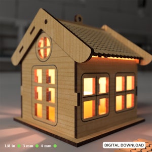 Drewniany Dom Cięty Laserowo Lampa Nocna Mdf Cięcie Laserowe Domowy Abażur Stół Świecznik Podgrzewacz *** SVG Pobieranie Cyfrowe