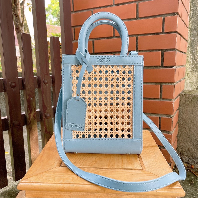 Blue Rattan Bag Rattan Shopper Bag Wicker Bag Cane bing Etsy