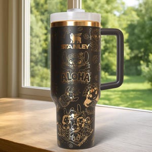 40oz Little Blue Alien And Lilo And Angel Laser Engraved Tumbler, Cute Blue Alien 40oz Tumbler Dupe, Stitch Tumbler, Engraved Tumble image 8