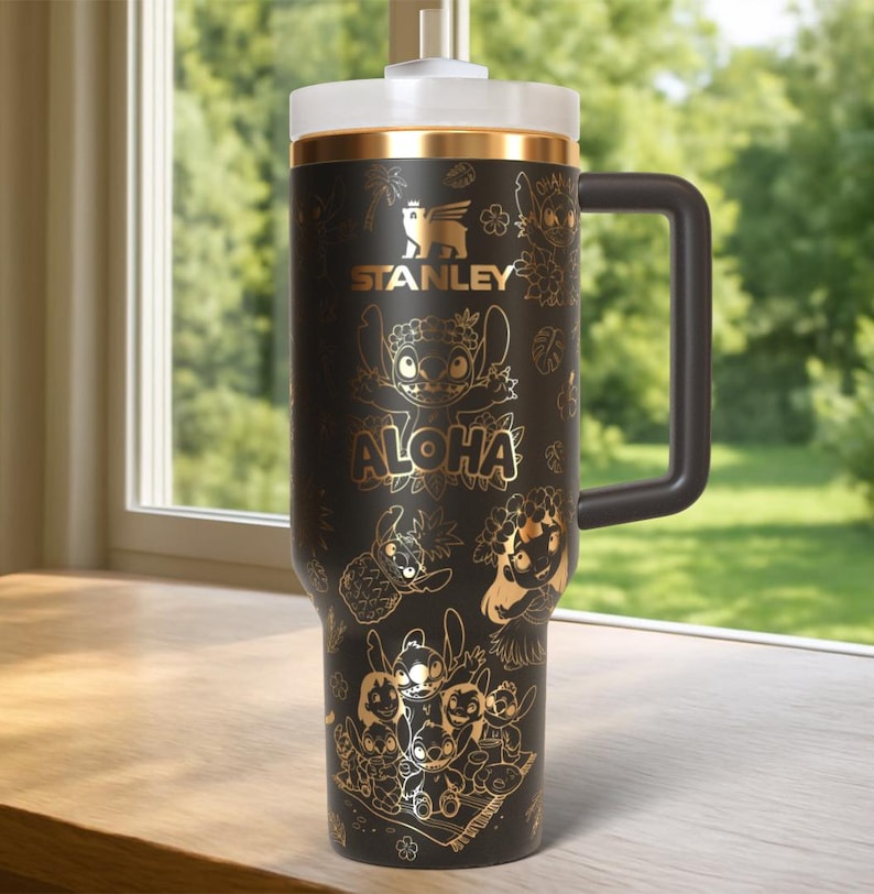 40oz Little Blue Alien And Lilo And Angel Laser Engraved Tumbler, Cute Blue Alien 40oz Tumbler Dupe, Stitch Tumbler, Engraved Tumble image 8