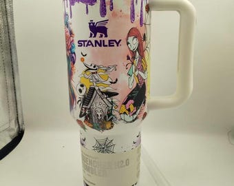 40oz Nightmare Tumbler With Handle, Halloween, Double-Walled, Stainless Steel, Hot & Cold, Christmas Gift, Nightmare, Before, Gift