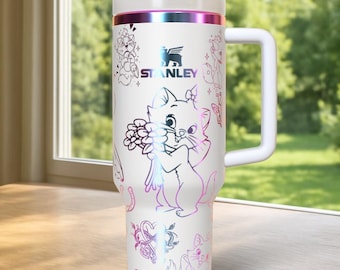 Gobelet 40 oz gravé au laser avec chat Marie Princess, gobelet gravé au laser personnalisé avec nom et logo, cadeau pour lui ou elle