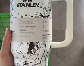 40oz Nightmare Tumbler With Handle, Halloween, Double-Walled, Stainless Steel, Hot & Cold, Christmas Gift, Nightmare, Before, Gift