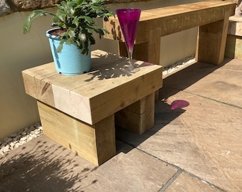 Wooden Rustic Coffee Side Table Garden Sleeper Outdoor Patio