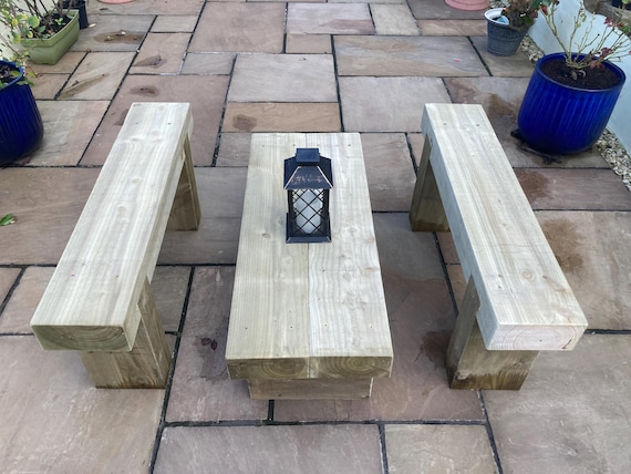 Wooden Rustic Coffee Side Table Garden Sleeper Outdoor Patio Etsy