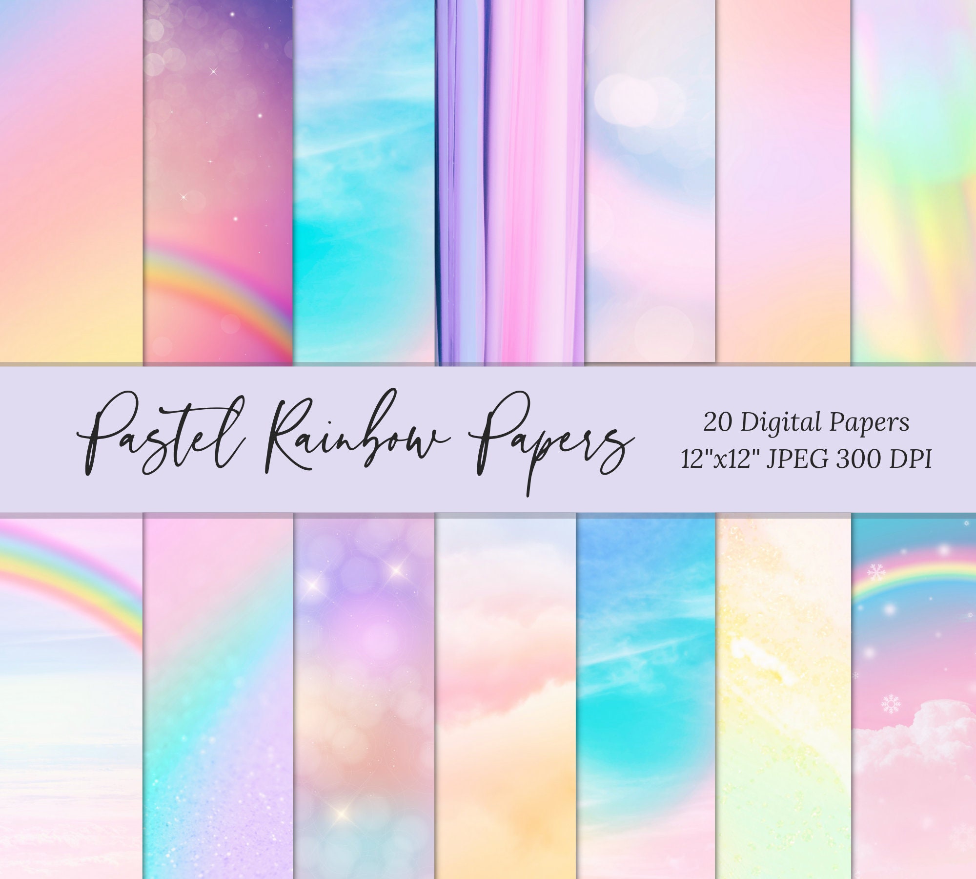 Rainbow Digital Paper Pack Backgrounds Printable Pastel - Etsy