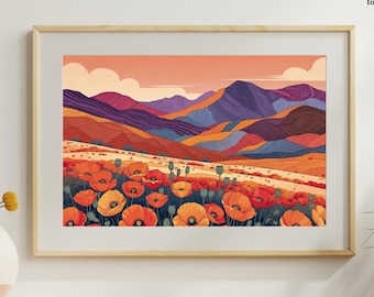 California Poppy Super Bloom Print: Elsinore Valley Wildblumen Landschaft - Bunte Berg Natur Wandkunst