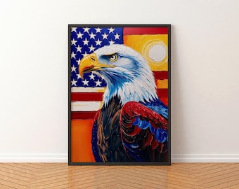 アメリカの白頭ワシの独立記念日デジタルウォールアートプリント、独立