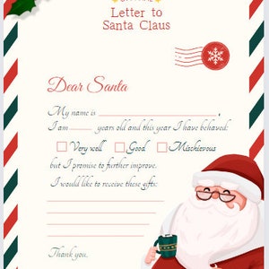 Printable letter to Santa, letter to Santa download, digital letter to Santa printable letter template for kids