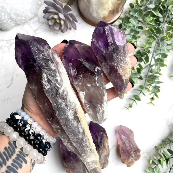 Purple Amethyst Root, Amethyst Dragon's Teeth, Healing Crystals & Stones, Crystal Amethyst Wand, Purple Amethyst Point, Purple Crystal Tower