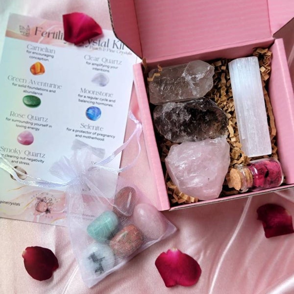 Fertility Crystals Gift Box, Crystal Gifts for Her, Protection Crystal Set, Crystal Raw Stone, Energy Cleansing, Fertility Uncut Stone Set