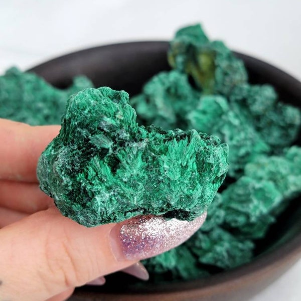 Velvet Malachite Raw Crystal | Raw Malachite Stone | Crystals | Velvet Malachite Raw Specimen | Malachite Fibrous Raw Stone | Malachite