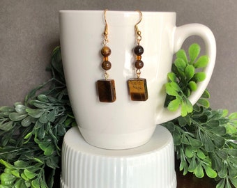 Earrings Tiger's eye and gold.