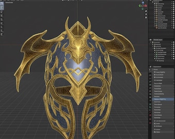 Casco de caballero deidad dragón, modelo 3D: archivo STL de armadura de paladín de fantasía para cosplay y exhibición