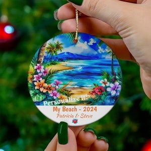 Beach CUSTOM Christmas Ornament, Beach Gift FREE SHIPPING (Big Value) Good Beach Personalized Souvenir, Great Beach Memento, Beach Christmas