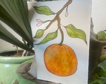 Simple Orange Botanical Watercolor Framed Painting