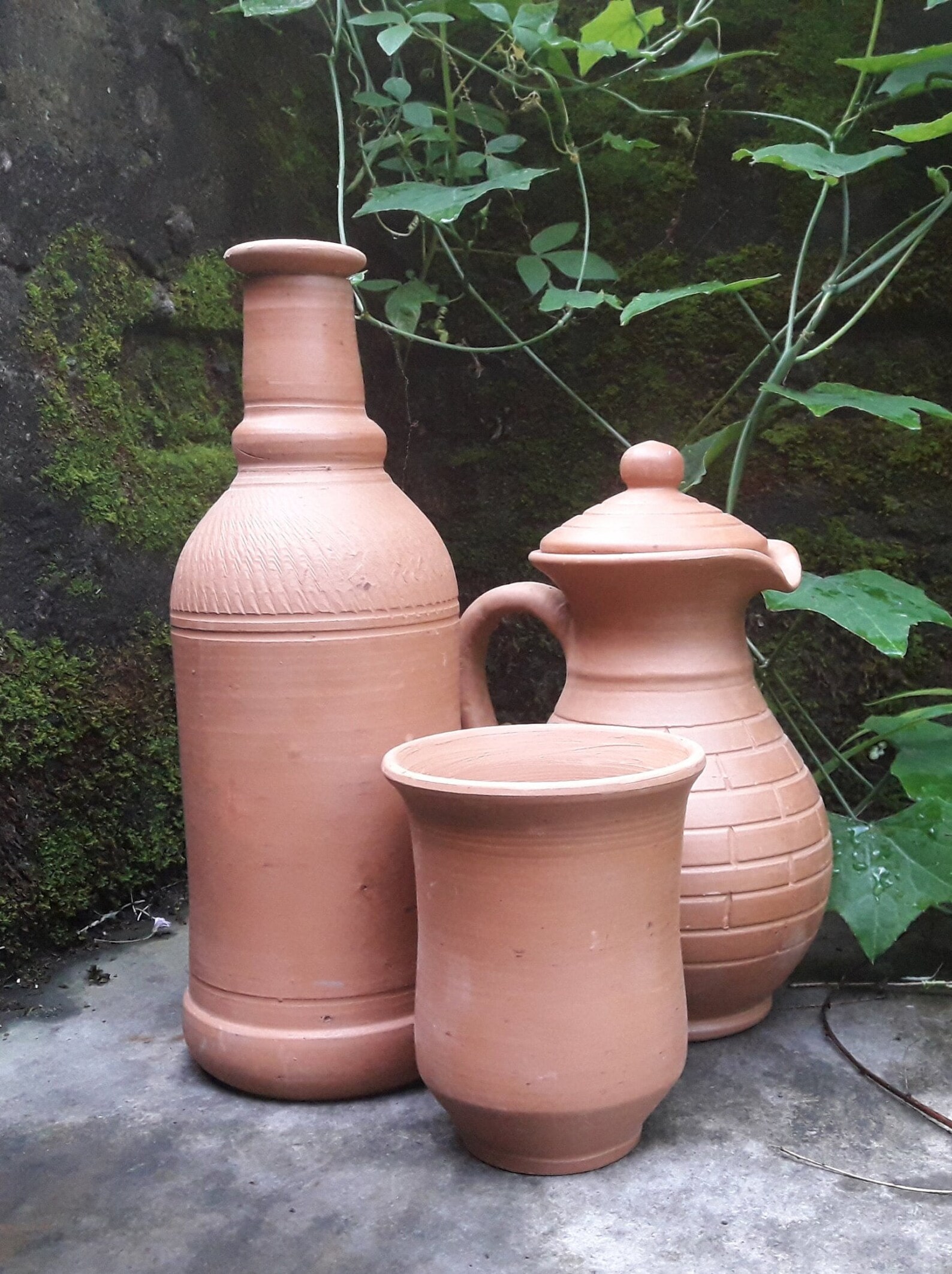 Handmade terracotta clay water bottle jug and glass Etsy
