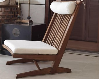 Wood Lounge Chair | Japandi Lounge Chair with Cushions | Natural Teak Wood Chair | Modern  Living Room Chair