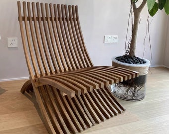 Wood Outdoor Lounge Chair | Modern Wood Chair | Bohemian Style Chair | Balcony Leisure Chair | Folding Wood Stool | Teak Wood Chair