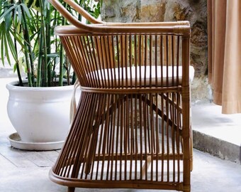 Rattan Chair | Handmade Rattan Dining Chair | Boho Style Furniture | Natural Home Decor Seat | Balcony Leisure Chair
