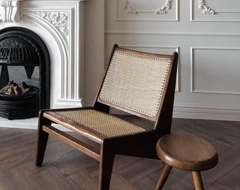 Wood Rattan Chair | Kangaroo Lounge Chair | Japanese Wabi-Sabi Furniture | Medieval Leisure Chair | Wood Stool | Teak Wood Chair