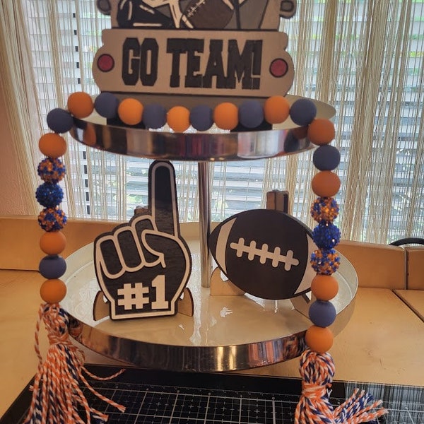 Florida Gators Blue and Orange colors, College or Pro inspired football garland, Tier Tray Décor, Wooden Beads Décor, farmhouse decor