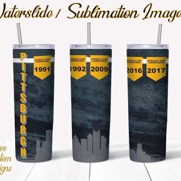 Pittsburgh Penguins, Water Slide, Template for Sublimation, 20 oz Skinny Tumbler Design