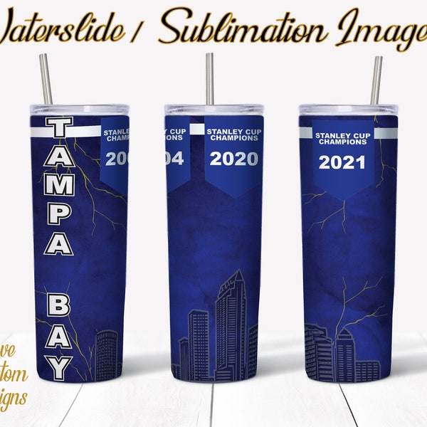 Tampa Bay Lightning, Water Slide, Template for Sublimation, 20 oz Skinny Tumbler Design