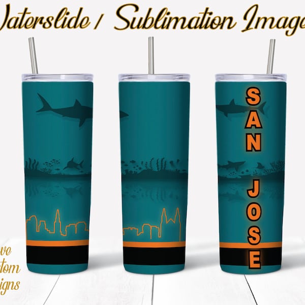 San Jose Sharks, Water Slide, Template for Sublimation, 20 oz Skinny Tumbler Design
