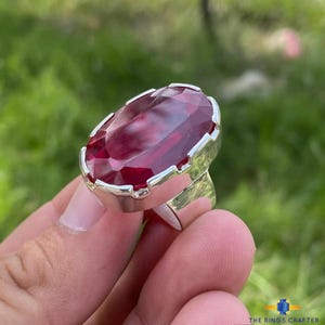 Anello con rubino rosso creato in laboratorio, argento sterling 925, design vintage, fatto a mano, anello Anari Yaqoot, regalo di anniversario per lui.
