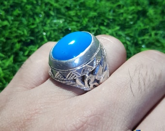 Natural Turquoise Ring Original Neshapuri Feroza Ring Blue Turquoise Ring 925 Sterling Silver Big Feroza Gemstone Ring Turquoise Men Ring