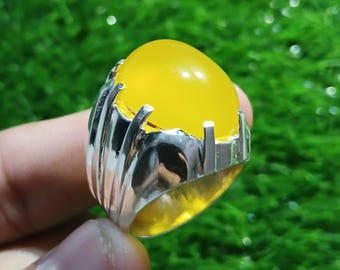 Natural Rare Yemeni Zard Agate Ring Imran Khan Ring Design Handmade 925 Sterling Silver Yellow Aqeeq Ring Prime Minister Kaptaan Ring