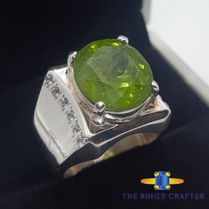 Natural Peridot Ring 925 Sterling Silver Ring August Birthstone Simple Peridot Minimalist Ring Green Round Cut Peridot Quartz Handmade Ring