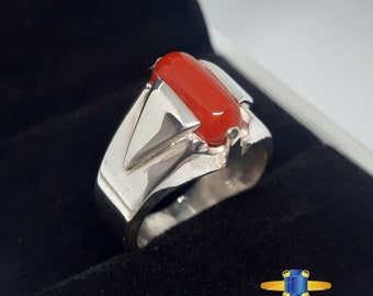 Natural Coral Gemstone Ring Red Coral Ring Red Marjan Ring Handcrafted Ring with Moonga Coral March Birthstone Ring 925 Silver Coral Ring