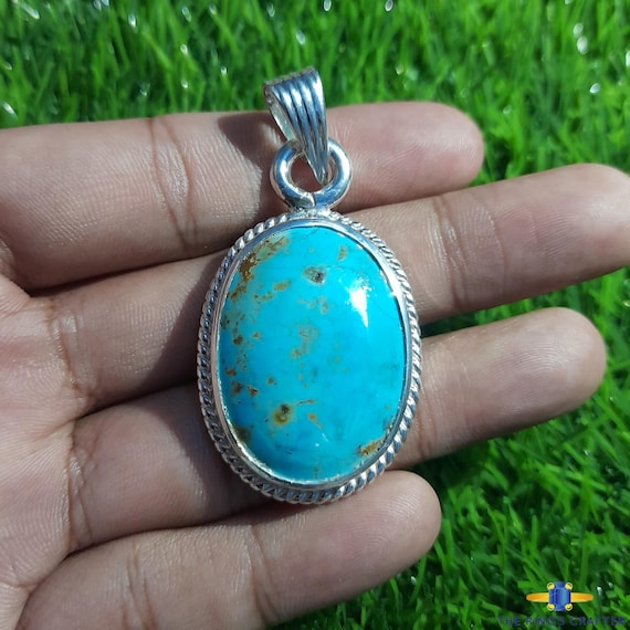 Natural Rare Nishapuri Feroza Handmade 925 Sterling Silver Pendant