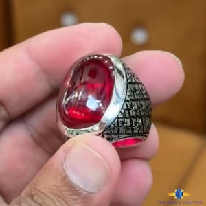 Men’s Red Ruby Cabochon Ring 925 Sterling Silver Vintage Design Handmade Anari Yaqoot Statement Ring For Men Anniversary Gift for Him