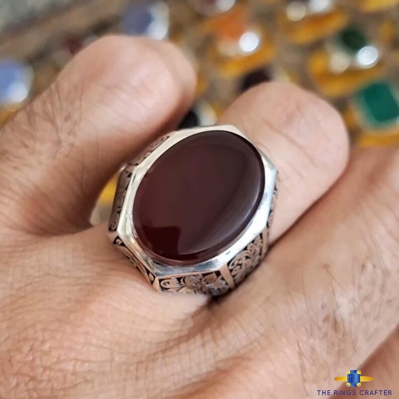 Abad Rarr Natural Yemeni Shifat Al Abad Aqeeq Ring Rare Carnelian Blood Agate in ...