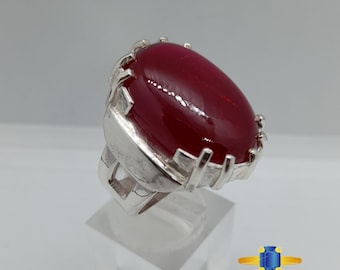 Deep Red Ruby Stone Ring Oval Shape Ruby Yaqoot Ring 925 Sterling Silver Men Ruby Handmade Ring Ruby Minimalist Men Engagement Ring For Him