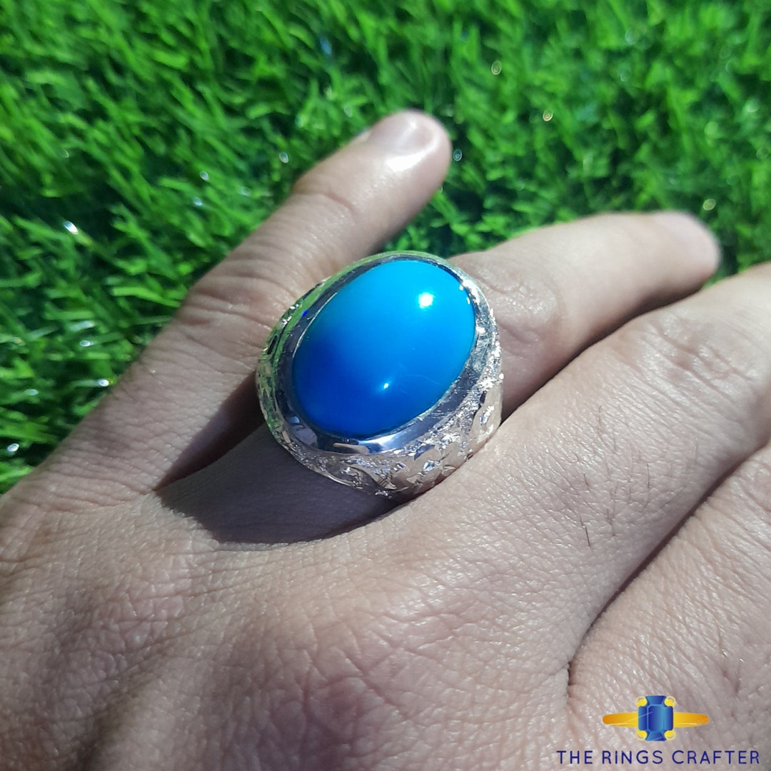 Natural Real Nishapuri Feroza Clean Blue Turquoise Stone Artisan Ring  Original Feroza Without Treatment 925 Sterling Silver Feroza Ring